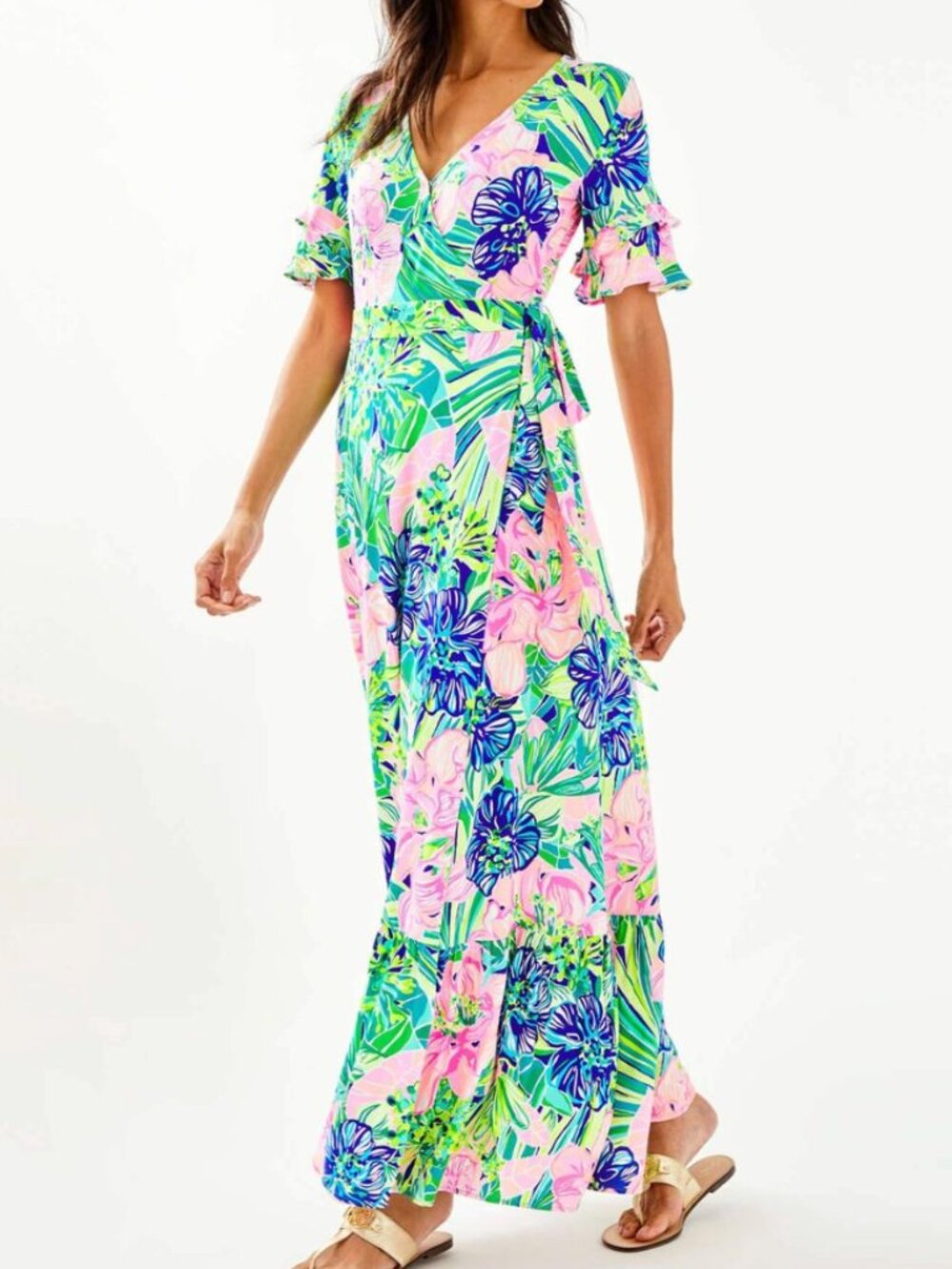 Lilly Pulitzer Emmerson Flounce Maxi Dress -Size Medium- Multi Island Escape